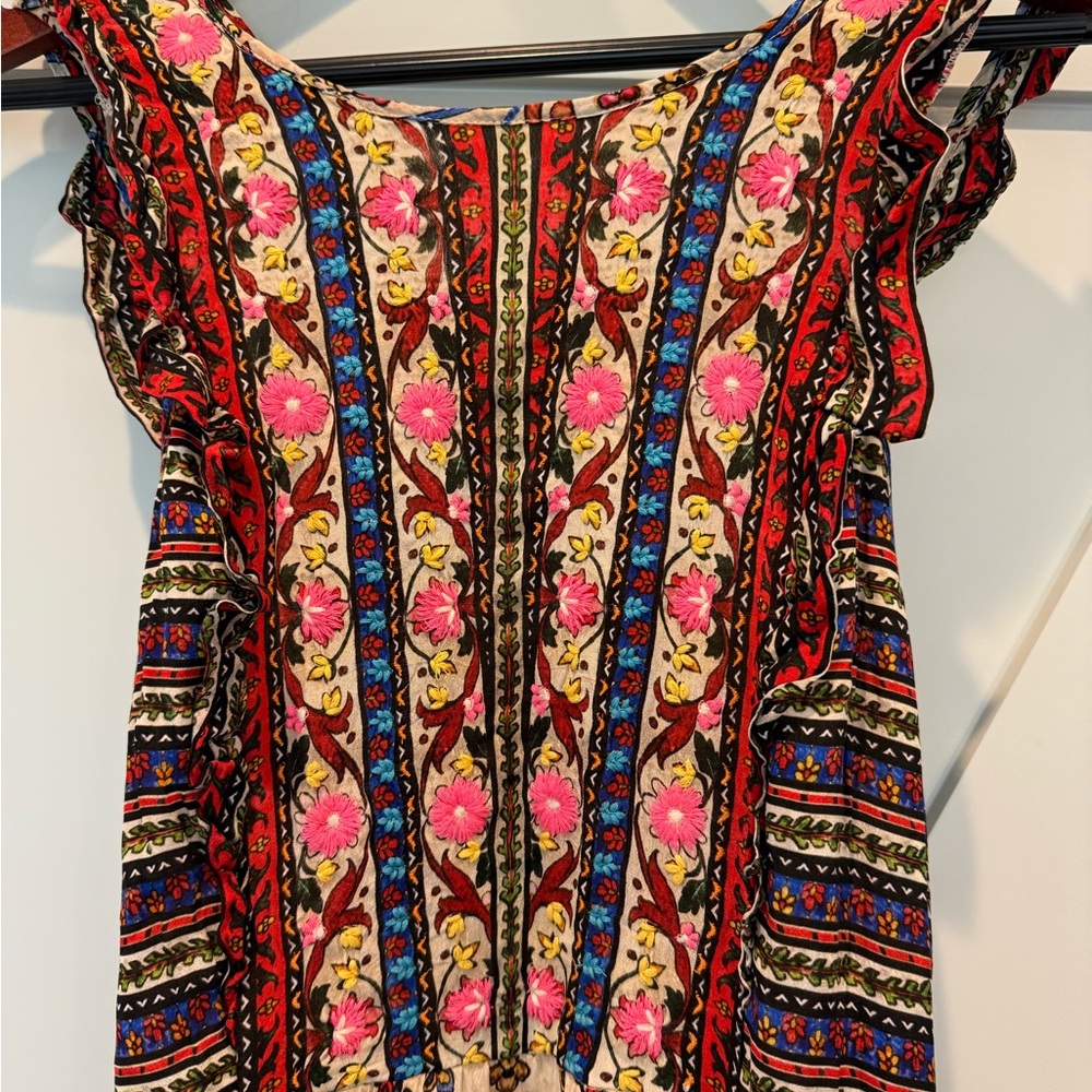 Vibrant Red and Orange Strapless Maxi Sundress for Resort Wear - Picture 2 of 8